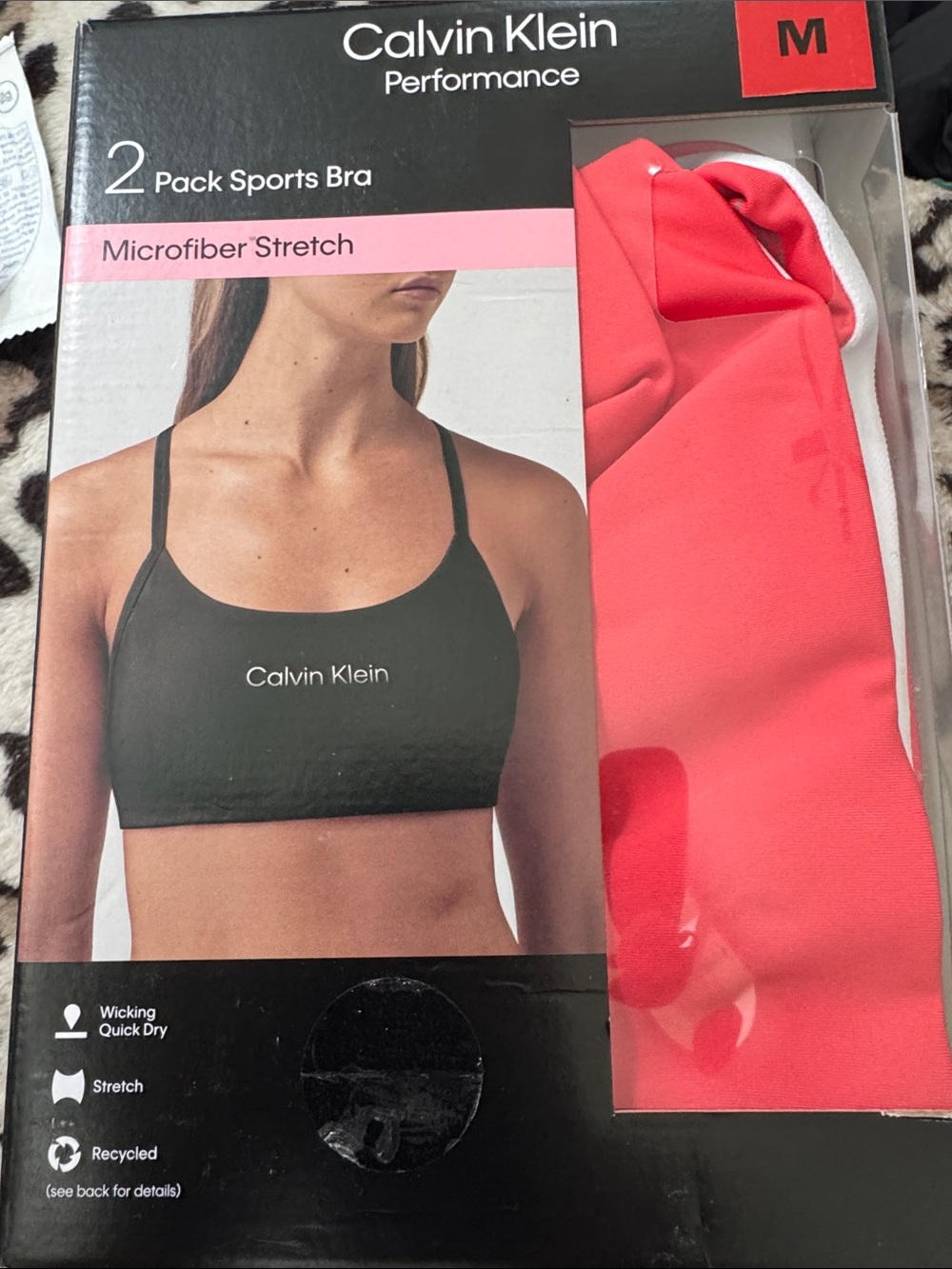 Calvin Klein 2-Pack Sports Bras in Black and Coral Pink
